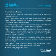 ALİAĞA BELEDİYE BAŞKANI SERKAN ACAR’DAN KORONAVİRÜS AÇIKLAMASI Galeri